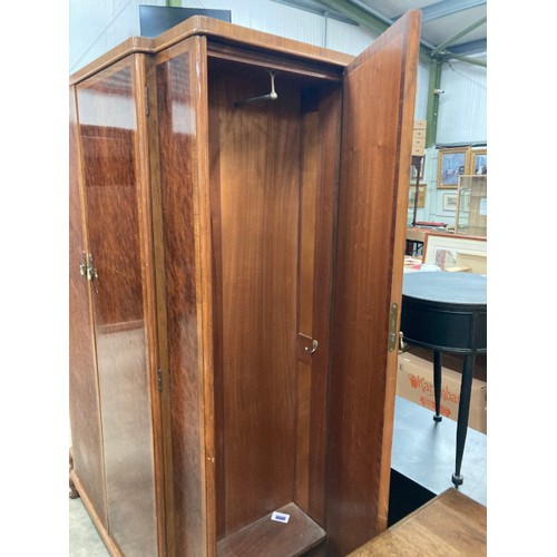 253 - Art Deco walnut wardrobe with end cupboards 190H 153W 55D