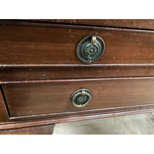 254 - 19th century mahogany 2 drawer cutlery table (no cutlery) 80H 84W 51D and a mahogany lamp table 70H ... 