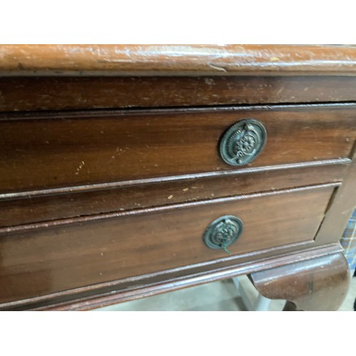 254 - 19th century mahogany 2 drawer cutlery table (no cutlery) 80H 84W 51D and a mahogany lamp table 70H ... 