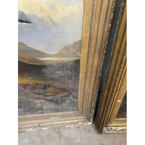 155 - 2 Antique gilt framed oil on canvas (both sold as seen) 160 x 110cm