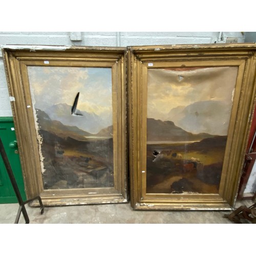 155 - 2 Antique gilt framed oil on canvas (both sold as seen) 160 x 110cm