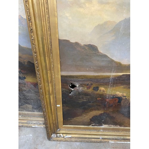 155 - 2 Antique gilt framed oil on canvas (both sold as seen) 160 x 110cm