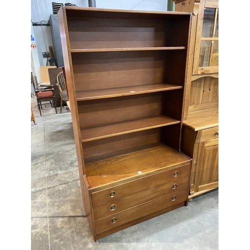 126 - Mid century teak bookcase with three drawers 166H 92W 43D