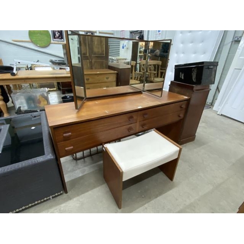 135 - Mid century 'Stag' teak dressing table 127H 151W 43D with a matching stool