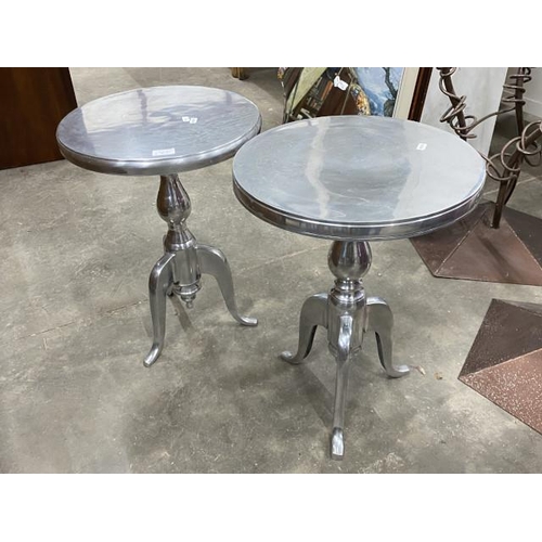 151 - Pair of chrome tripod lamp tables 56H 40cm diameter