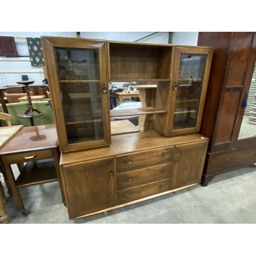 152 - Ercol Golden Dawn elm Windsor sideboard/bookcase/display cabinet 163H 156W 43D