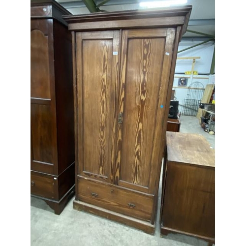 154 - Victorian pitch pine two door cupboard/wardrobe 191H 100W 49D