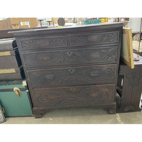 27 - 18th century carved oak chest of drawers 101H 105W 55D