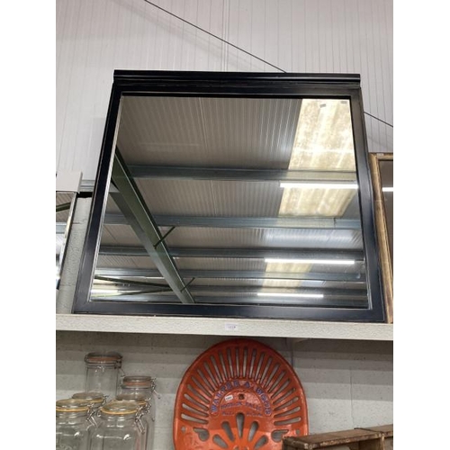 338 - Black lacquered framed mirror, 105 x 105cm