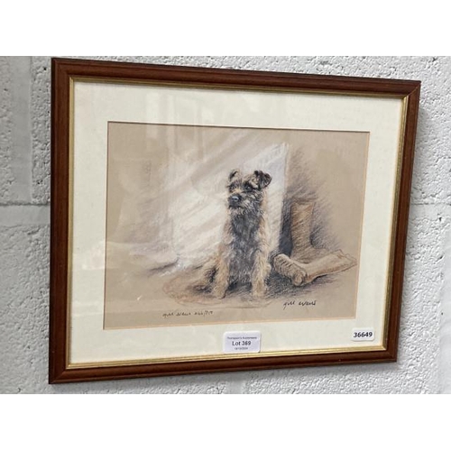 369 - Framed pencil signed Gill Evans limited edition 646/850 print of a Border Terrier 29x36cm