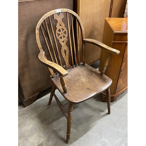 37 - 19th century ash and elm wheel back Windsor chair 96H 58W 48D