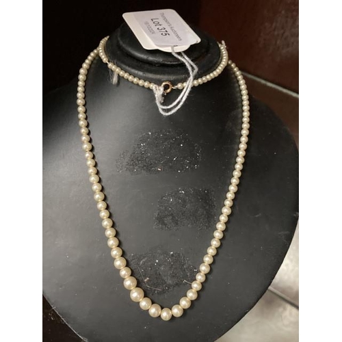 375 - Victorian pearl necklace with 9ct gold clasp 56cm long