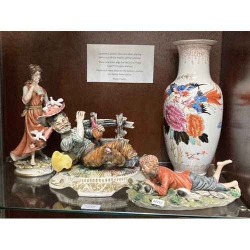 378 - Oriental vase & 3 Capodimonte figurines