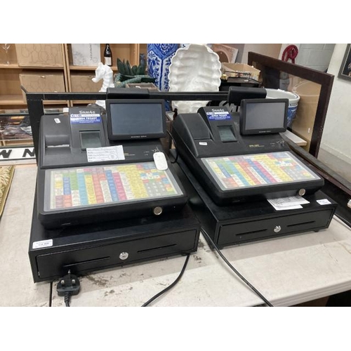 468 - 2 electric Sam 4s cash registers SPS-520 touch screen POS with one key each (one for spares and repa... 