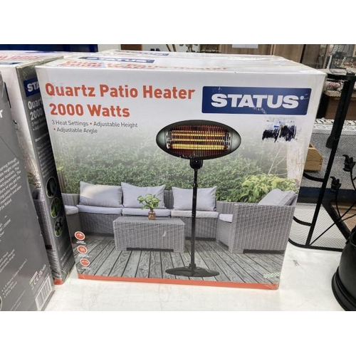 478 - Boxed Status Quartz patio heater 2000w with 3 settings and adjustable height and angle (NEW)