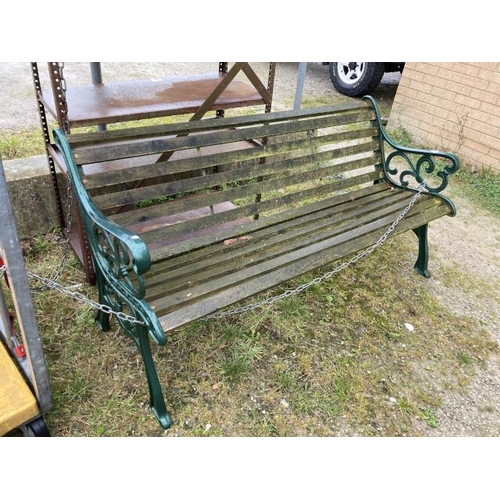 495 - Cast metal and wood garden bench 75H 158W 70D