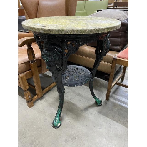 57 - Victorian cast based pub table with marble top 72H 56cm diameter