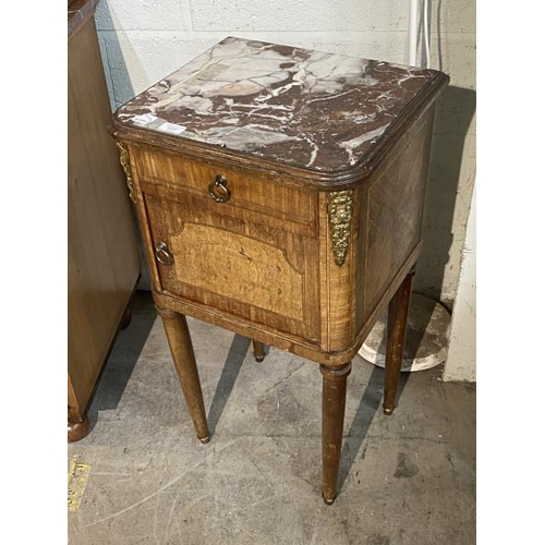 67 - French walnut pot cupboard with a marble top 81H 42W 38D