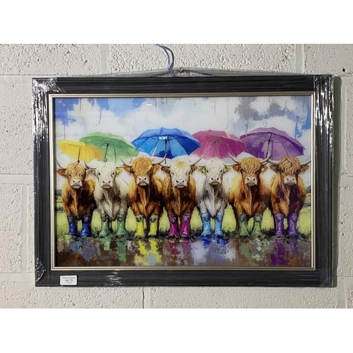 72 - Framed cattle print on glass 68x48cm NEW