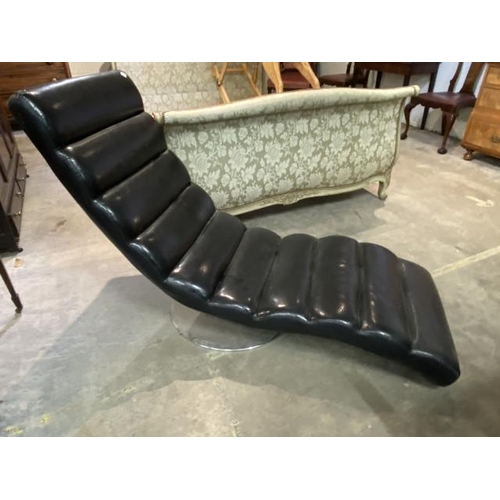 77 - Black faux leather lounge chair with chromed metal base 92H 60W 140D (as found)