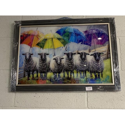 98 - Framed sheep print on glass 68x48cm NEW