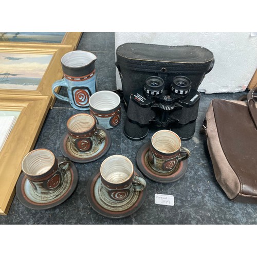 349 - Collection of part tea/ dinner sets, figurines, cased Miranda 10x50 binoculars, Kundo anniversary cl... 