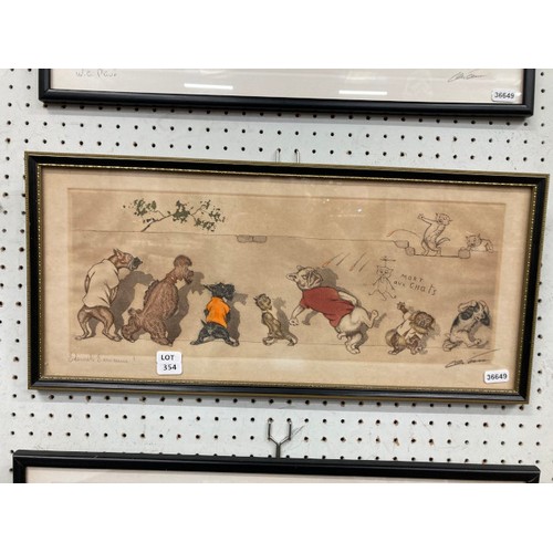 354 - 3 framed signed Boris O'Klein (1893-1985) 'Dirty Dogs Of Paris' coloured etchings, 'Each In Turn', '... 