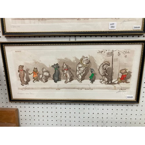 393 - 3 framed signed Boris O'Klein (1893-1985) 'Dirty Dogs Of Paris' coloured etchings, 'Each In Turn', '... 