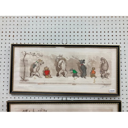 393 - 3 framed signed Boris O'Klein (1893-1985) 'Dirty Dogs Of Paris' coloured etchings, 'Each In Turn', '... 