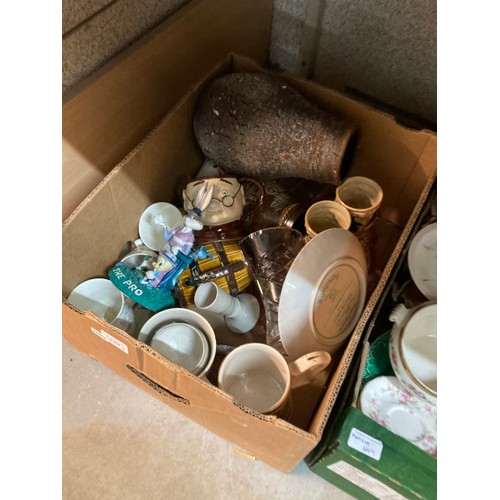 449 - 12 boxes of assorted collectables including part tea sets, teapots, mugs, jugs including Wade, Edinb... 