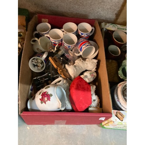 449 - 12 boxes of assorted collectables including part tea sets, teapots, mugs, jugs including Wade, Edinb... 