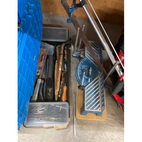 482 - Good collection of workshop tools and accessories, metal tool boxes and contents, spanners, saws, sc... 