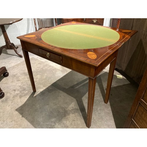 94 - Regency mahogany fold over games table with a single drawer 75H 91W 45-90D (please note that the top... 