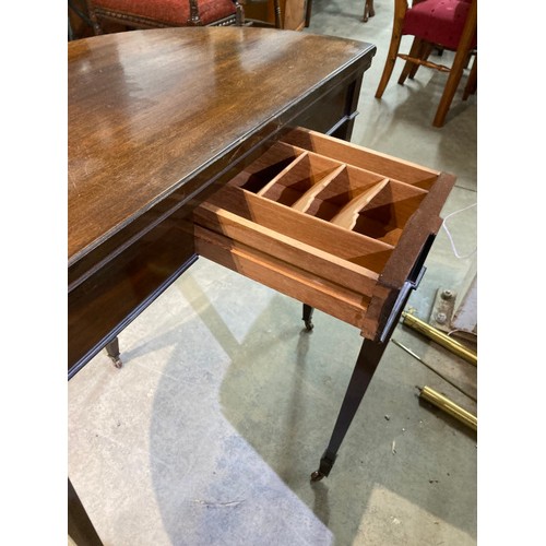 84 - Edwardian mahogany fold over games table 76H 84W 41D