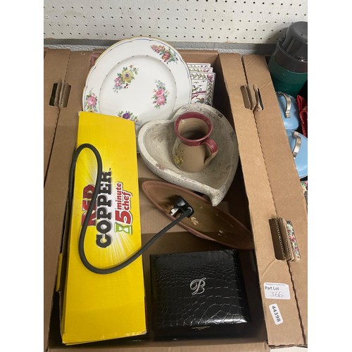 366 - 4 boxes of collectables inc. pewter bowl, vintage telephone, Stuart carafe, mirror, Collins pop-up b... 