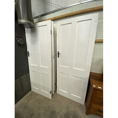 2 - 6 painted internal four panelled doors 196H 76W 3.3D, 195H 72.5W 3.5D, 195H 75W 3.5D, 196.5H 75W 3.5... 