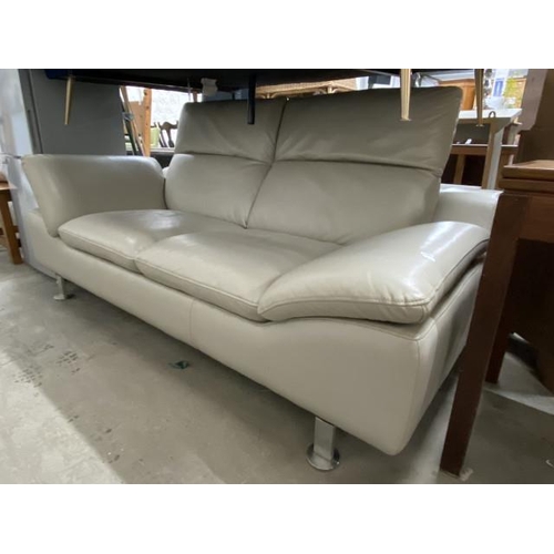 28 - Contemporary grey leather settee 92H 185W 100D