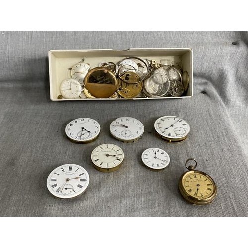 Box of watch movements inc. H.E. Peck London, Rotary, Tissot, Bulova, Ingersoll, Everite etc. (Sold as seen)