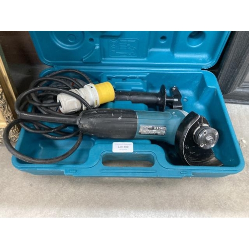 490 - Cased Makita GA4530R 110V grinder with discs