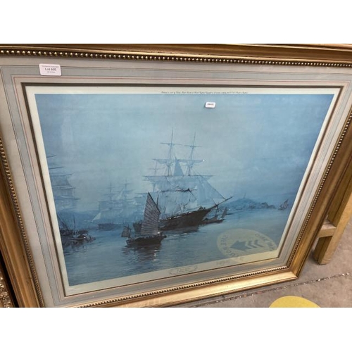 505 - Gilt framed print The Pagoda Anchorage by Montague Dawson (signed in pencil to bottom right by artis... 