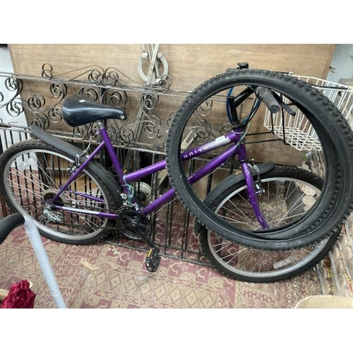 522 - Ladies Universal hand built purple bicycle with Falcon gears, 2 spare tyres, 3 spare saddles and oth... 