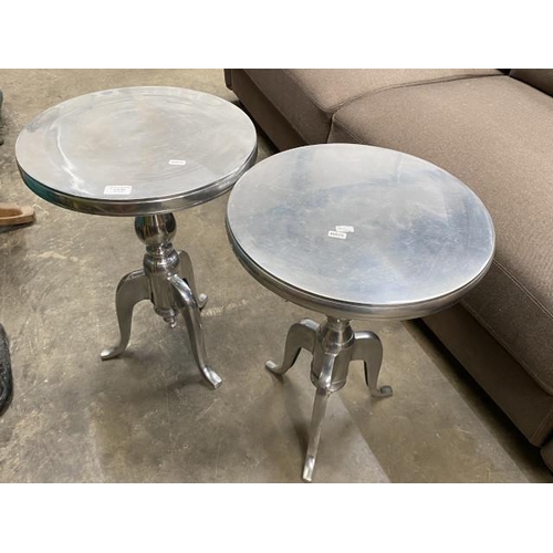 53 - Pair of chrome tripod lamp tables 56H 40cm diameter