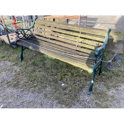 530 - Cast metal and wood garden bench 75H 158W 70D