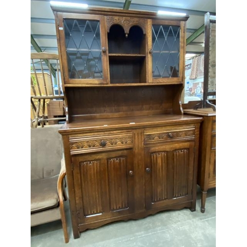 85 - Oak linen fold dresser 179H 115W 45D