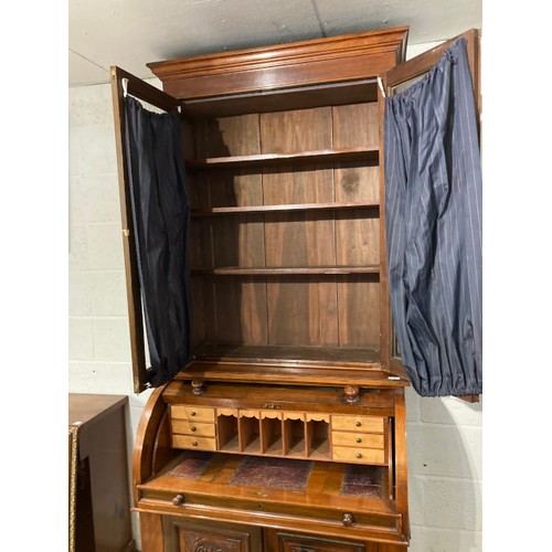 154 - Victorian mahogany cylindrical bureau bookcase 226H 97W 59D