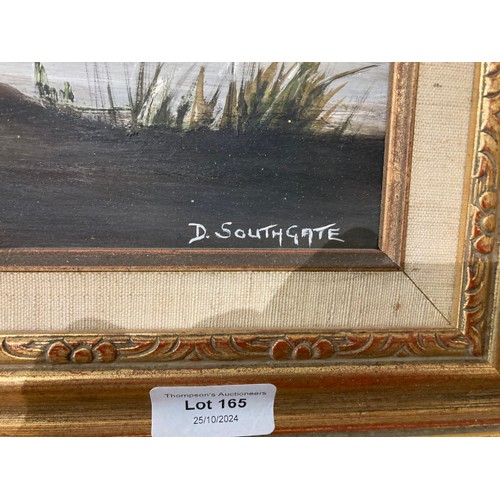 187 - Gilt framed costal oil on board signed to bottom right D. Southgate 84 x 124cm