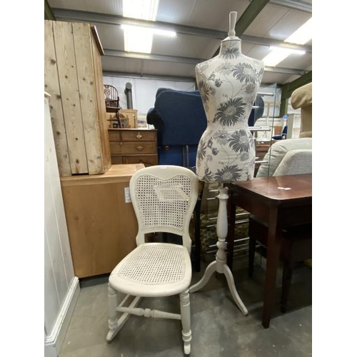 116 - Painted Bergere rocking chair 47W 62D and a mannequin 164H