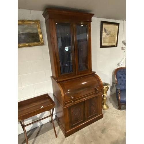 154 - Victorian mahogany cylindrical bureau bookcase 226H 97W 59D