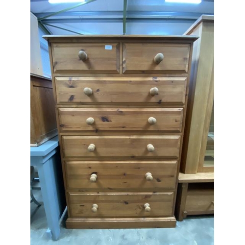 46 - Pine 2 over 5 chest of drawers 143H 92W 44D