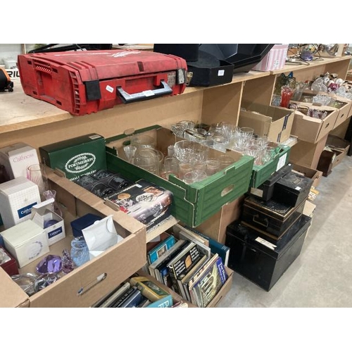 513 - 6 boxes of assorted glassware including vases, Bohemia vase, cut glass fruit bowl, Portmeirion tumbl... 